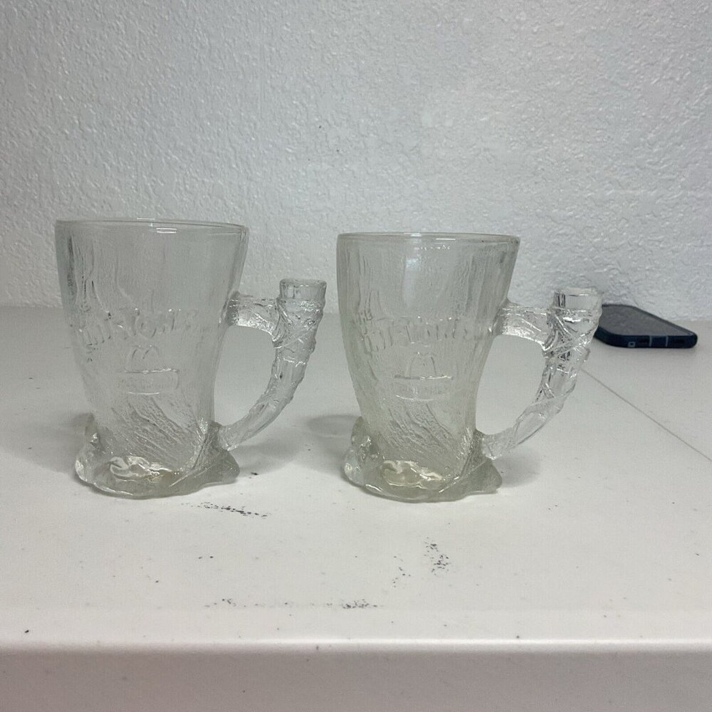 Set of 2 McDonald’s Flintstones Mammoth Frosted Clear Mugs RocDonalds 1993